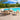 6 Piece Set, Okemo Table with 4 Chairs, 10-Foot Auto Tilt Umbrella Brilliant Blue