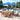 8 Piece Set, Weston Table with 6 Chairs, and 10-Foot Auto Tilt Umbrella Brilliant Blue